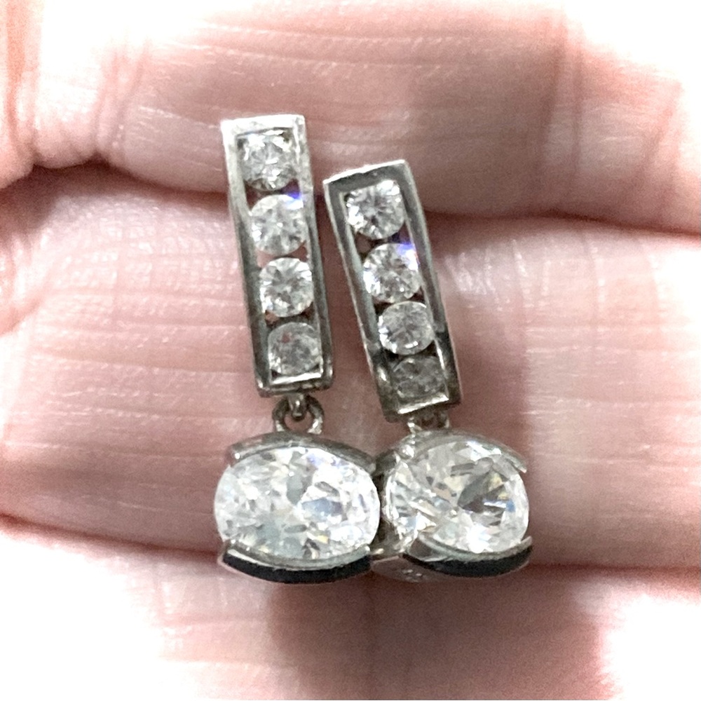 Elle 925 sterling channel CZ hidden faceted ruby dangle earrings